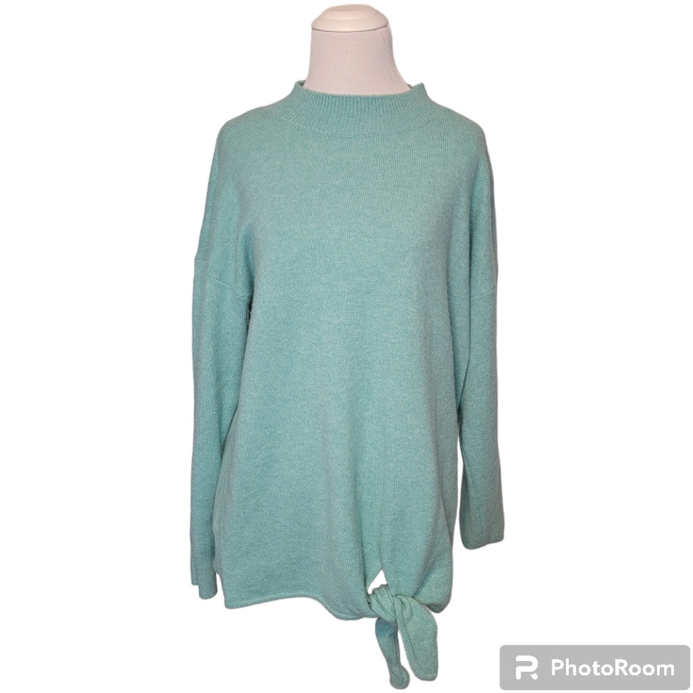 LOFT PLUS Women's Soft Mock Neck Tiffany Blue/Teal Tie Hem Sweater - 14